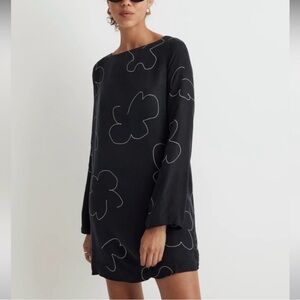 Madewell Black Floral Long Sleeve Mini Dress